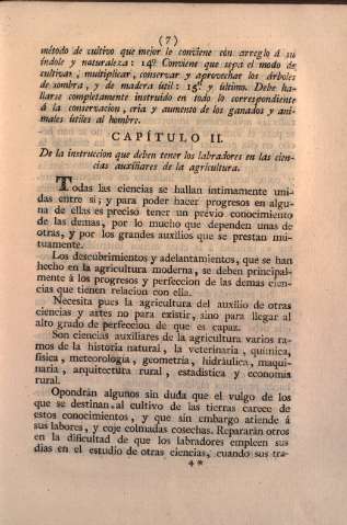 Capítulo II. De la instrucción que deben tener los labradores en las ciencias auxiliares de la agricultura