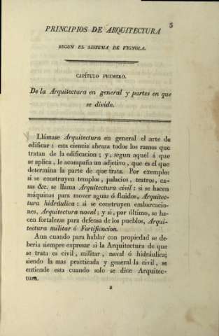 Principios de arquitectura segun el sistema de Vignola. Capítulo primero. De la arquitectura en general ...