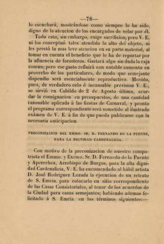 Pregonización del Emmo. Sr. D. Fernando de la Puente, para la dignidad cardenalicia