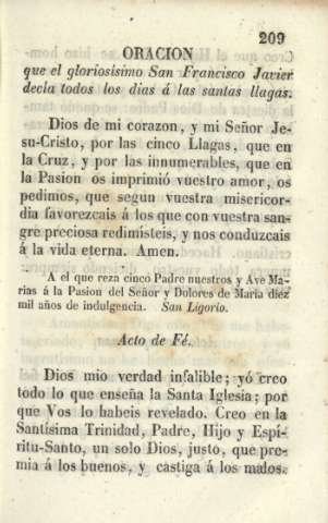 Oracion que el gloriosísimo San Francisco Javier decía todos los días á las santas llagas