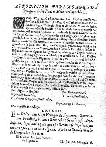 Aprobacion por la sagrada religion de los Padres Menores Capuchinos