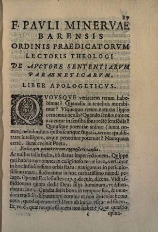 Sententiarvm Paraeneticarvm. Liber Apologeticvs