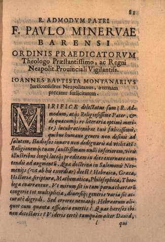 R. Admodvm Patri F. Pavlo Minervae Barensi... Ioannes Baptista Montanarivs 