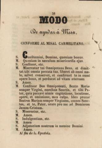 Modo de ayudar á Misa, conforme al misal carmelitano