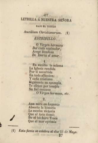 Letrilla á Nuestra Señora