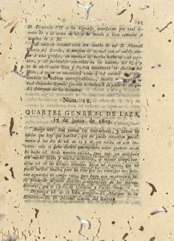 Núm. 12. Quartel general de laza, 17 de junio de 1809