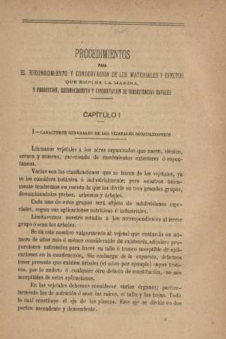 Procedimientos para el reconocimiento y conservacion de los materiales y efectos que emplea la marina ... Capítulo I