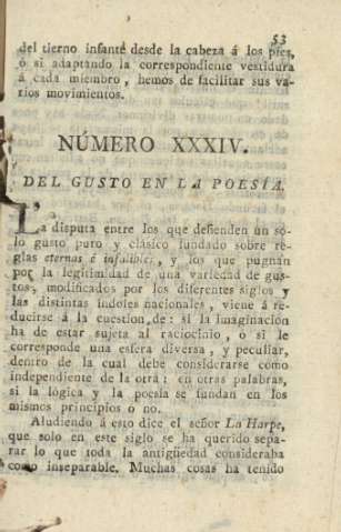 Número XXXIV. Del gusto en la poesía