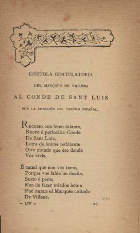 Epístola gratulatoria del Marqués de Villena al Conde de Sant Luis ...