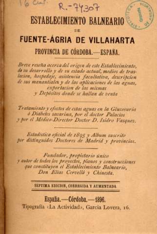 Establecimiento balneario de Fuente-Ágria de Villaharta, provincia de Córdoba