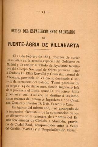Origen del establecimiento balneario de Fuente-Ágria de Villaharta