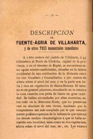Descripción de Fuente-ágria de Villaharta, y de otros tres manantiales inmediatos
