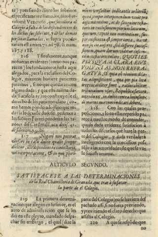 Articulo segundo. Satisfacese a las determinaciones de la Real Chancilleria de Granada,que tre à su favor la parte de el Colegio