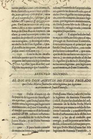 Articulo segundo. El dicho don Agustin no tiene probado que Doña Maria Juana fue nieta legitima por legitimos ...