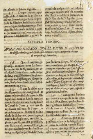 Articulo tercero. Aun (caso negado) que el dicho D. Agustin tuviesse todos sus grados probados, como le compete, no puede obtener el mayorazgo principal