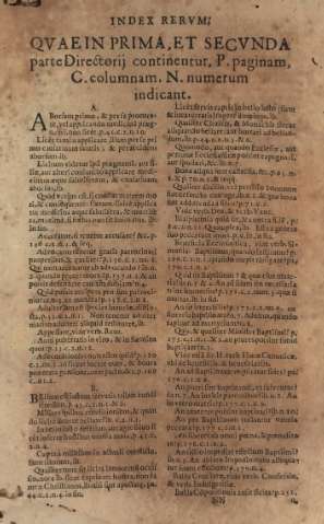 Index rerum. Quaein prima, et secunda parte Directorii continentur ...