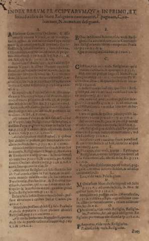 Index rerum praecipuarum, quae in primo, et secuudo libro de Statu Religionis ...
