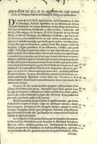 Aprobacion de N. C. H. Fr. Antonio de San Diego...
