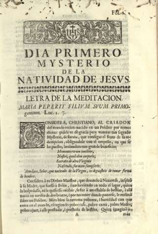 Dia primer. Mysterio de la Natividad de Jesus
