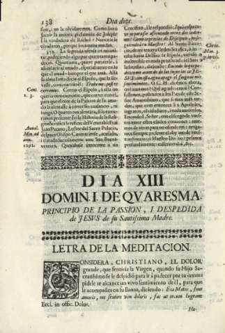 Dia XIII. Domin. I de quaresma. Principio de la passion, i despedida de Jesus de su santissima madre