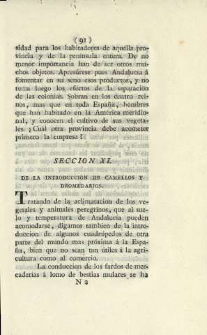 Seccion XI. De la introducción de camellos y dromedarios