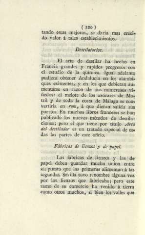 Destilatorios. Fábricas de lienzos y de papel