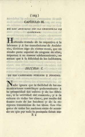 Capítulo III. De los auxilios de la industria en general. Seccion I. De los carruages públicos y posadas