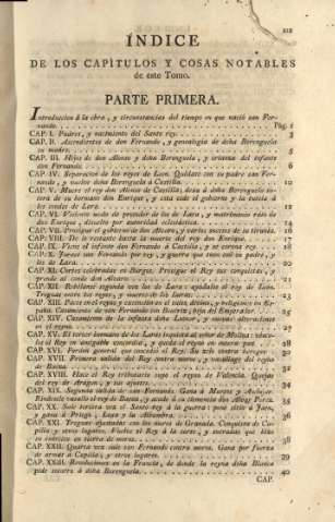 Índice de los capítulos y cosas notables de este tomo