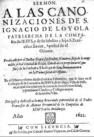 Sermon a las canonizaciones de S. Ignacio de Loyola... y de su subdito y hijo S. Francisco Xavier..