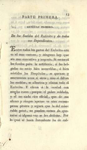 Parte primera. Artículo primero. De los sueldos del exército y de todos sus dependientes