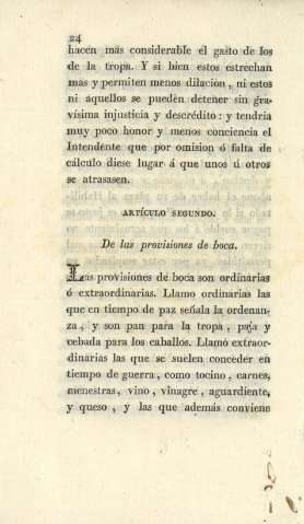 Artículo segundo. De las provisiones de boca