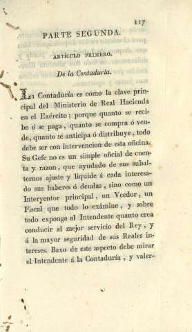 Parte segunda. Artículo primero. De la contaduría