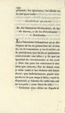 Artículo quarto. De los Comisarios Ordenadores, de los de Guerra, y de los Provisionales ó Habilitados