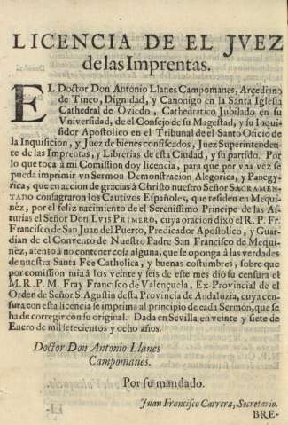 Licencia de el juez de las imprentas
