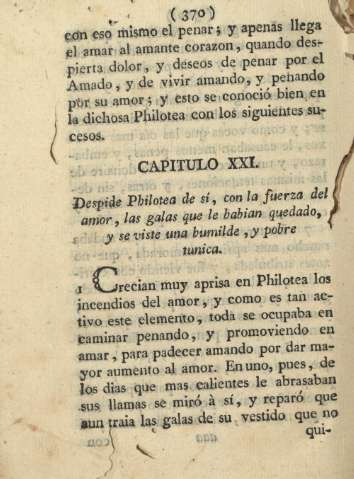 Capitulo XXI. Despide Philotea de sí, con la fuerza del amor, las galas que le habian quedado, y se viste una humilde, y pobre tunica