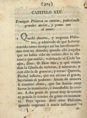 Capitulo XXV. Prosigue Philotea su camino, padeciendo grandes ansias, y penas con el amor