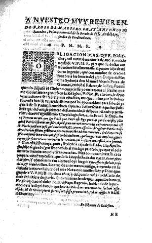 A nuestro muy Reverendo  Padre el Maestro Fray Antonio de Saavedra ...