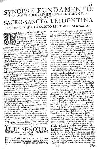 Synopsis fundamento rum quibus cordubensium jura rectorum fulciuntur. Sacro-sancta tridentina synodus, in spiritu sancto legitime congregata.