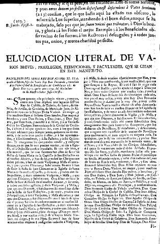 Elucidacion literal de varios breves, privilegios, exemciones, y facultades, que se citan en este manifiesto