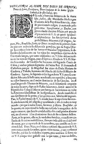 Dedicatoria al señor Don Diego de Cordova