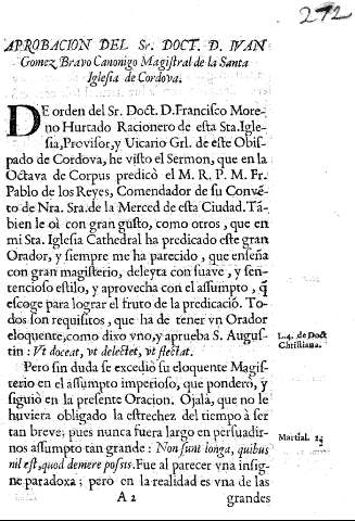 Aprobacion del Sr. Doct. D. Ivan Gomez Bravo Canonigo Magistral de la Santa Iglesia de Cordova.