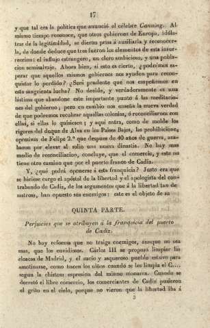 Quinta parte. Perjuicios que se atribuyen á la franquicia del puerto de Cadiz