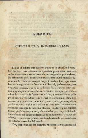 Apendice. Opusculo del Sr. D. Manuel Inclan