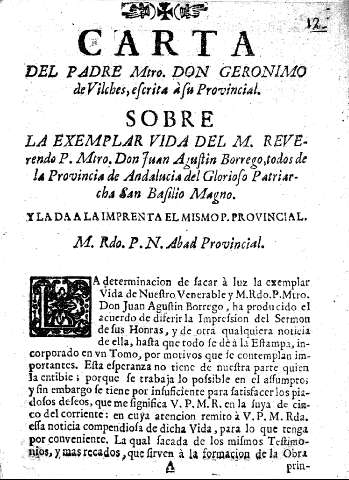 Carta del padre Mtro. Don Geronimo de Vilches, escrita a su provincial