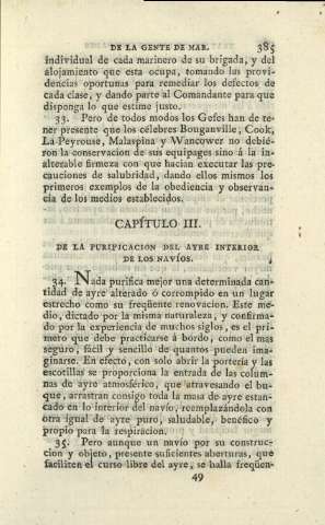 Capítulo III. De la purificacion del ayre interior de los navíos