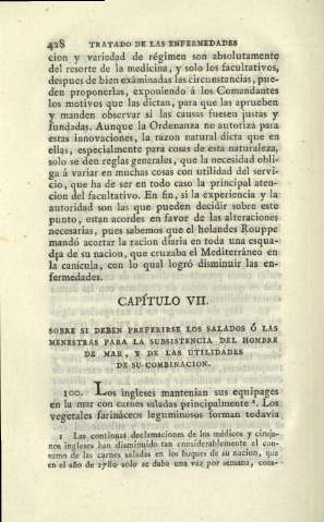 Capítulo VII. Sobre si deben preferirse los salados ó las menestras para la subsistencia del hombre de mar ...