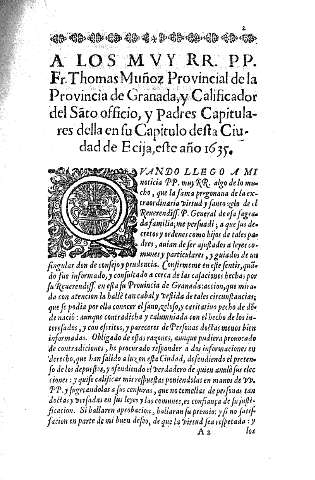 A los muy RR. PP. Fr. Thomás Muñoz  Provincial de la Provincia de Granada, ...