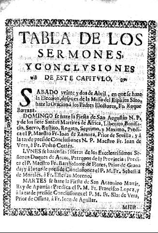 Tabla de los sermones y conclusiones de este capitulo