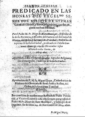 Sermon funebre predicado en las honras del exclmo. señor Don Enrique de Guzman ... Por Diego de Haro Manrique ...