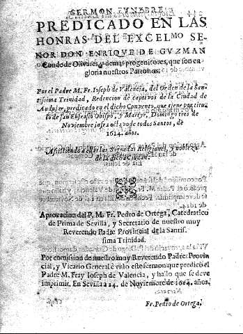 Sermon funebre predicado en las honras del excelmo. señor Don Enrique de Guzman ... Por  Ioseph de Valencia ...